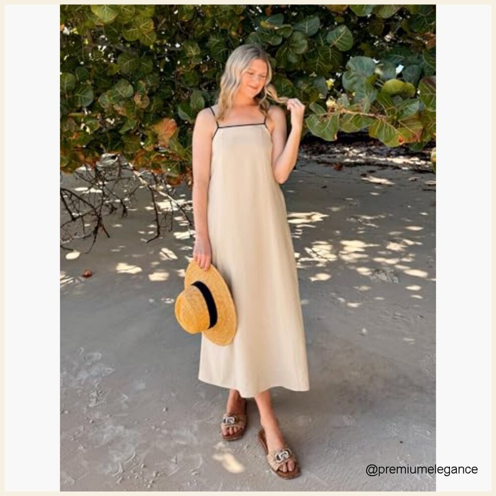 Sleeveless Maxi Dress Spaghetti Straps Square Neck Backless Loose Fit - Picture 4 of 7